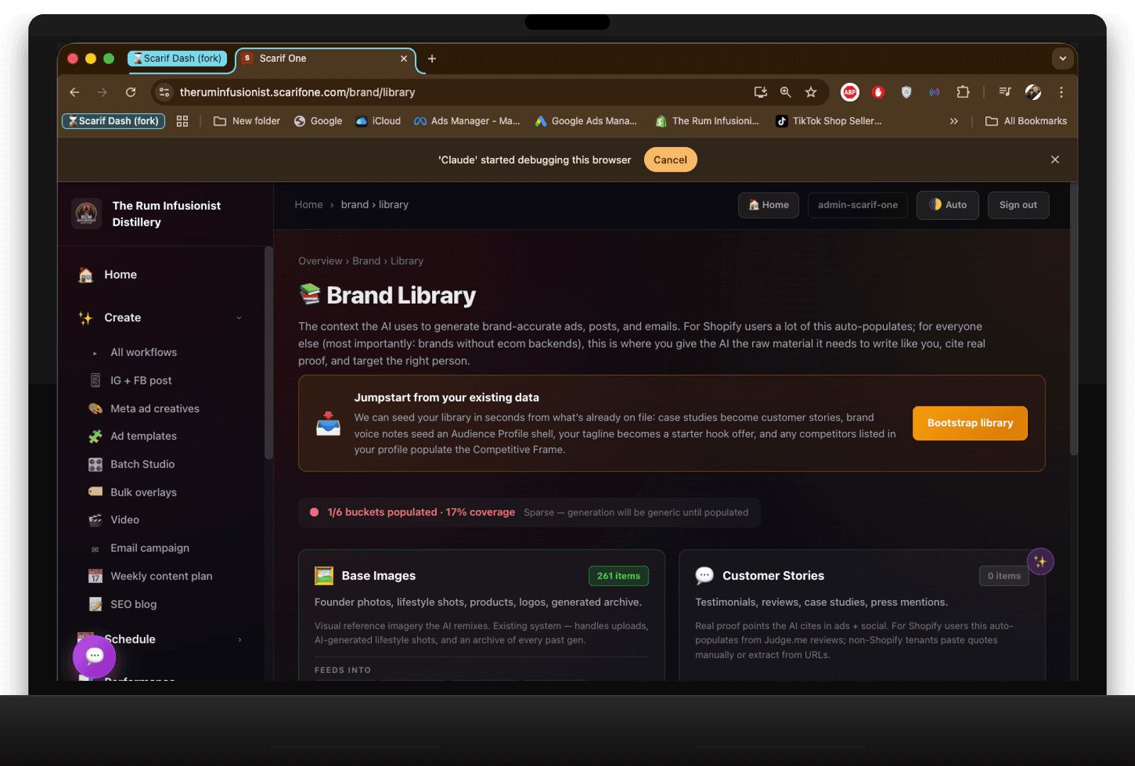 Brand Library index showing six context buckets